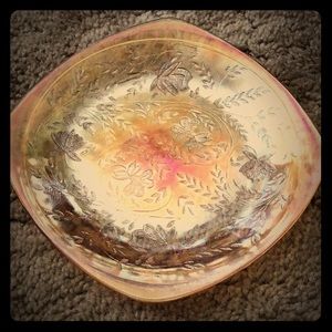 Beautiful Golden Cranberry Serving Plate. Vintage.